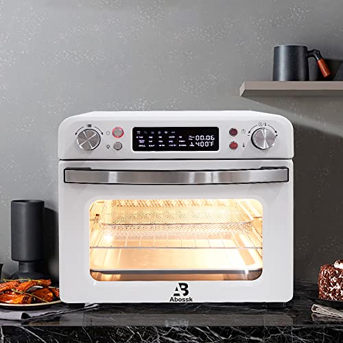 25 L Heißluftfritteuse, Heißluft-Backofen 1700W mit 9 Programmen, 25 L Kapazität, 5 Zubehör, mit LED-Display, Temperaturregelung und Timer (25L-weiß-Doppelknopf)