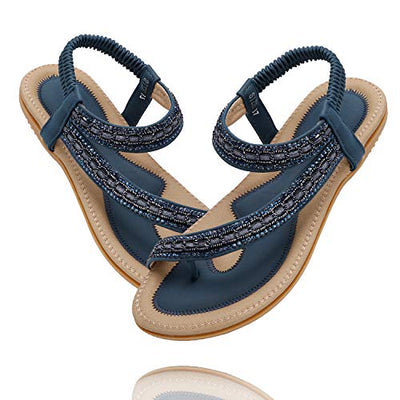 ZOEREA Damen Sandalen Flach Sommerschuhe PU Leder Bohemia Flach Sandalen Zehentrenner