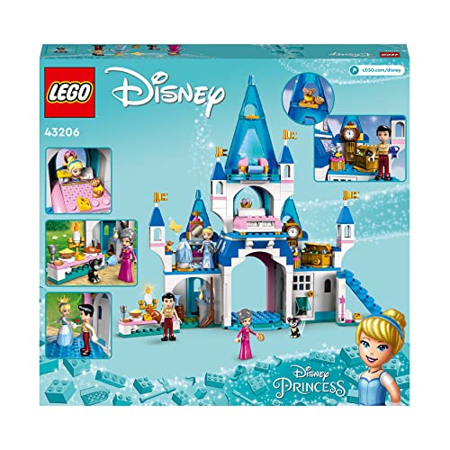 LEGO 43206 Disney Princess Cinderellas Schloss Spielzeug zum Bauen mit 3 Mini-Puppen, Puppenhaus inkl. Prinzessin Cinderella