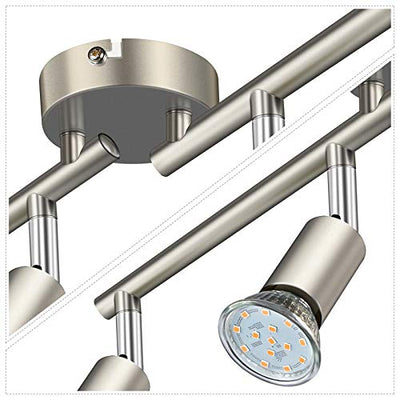 Defurhome LED Deckenleuchte Drehbar, 4 Flammig LED Strahler Deckenlampe Spot,Modern Deckenstrahler (Mattes Nickel) für Küche, Wohnzimmer, Schlafzimmer, inkl. 4 x 3.5W GU10 LED Lampen (380LM, warmweiß)