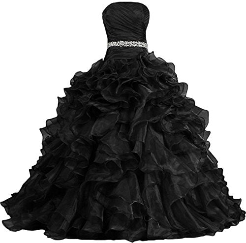 Zorayi Damen Lange Trägerlos Falten Organza Abendkleid Partykleid Besondere Anlässe Kleider Schwarz Größe 58