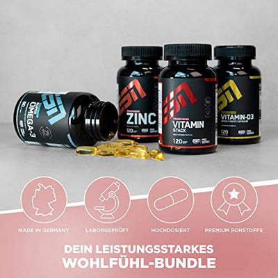 ESN 4er Pack Vitamine & Vitalstoffe – Zink, Omega 3, Vitamin D & Vitamin Stack