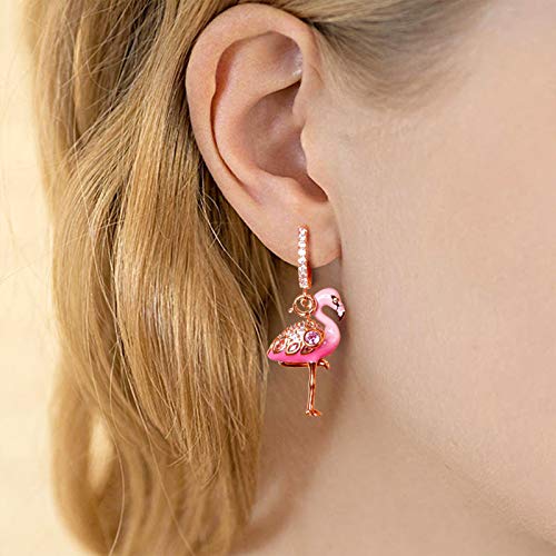 Gnoce Flamingo Ohrhänger Silber 925 Schwarz"Feurige Leidenschaft" Rose Gold Anhänger Ohrringe mit Zirkonia Schmuck Geschenk für Damen Mädchen Ehefrau Geburtstag