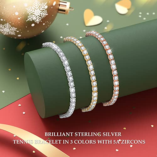 J.Fée Armband Damen Silber Armband Zirkonia Armband Silber 925 Tennis Armband 3mm Armband Verstellbar 23cm Einstellbar Armband Geschenk mit Box für Mama Mädchen Geschenk für Weihnachten