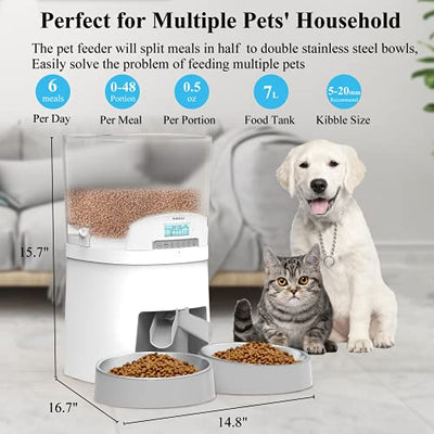 WellToBe 7L Futterautomat für Katze und Hund Haustiere, Automatischer Futterspender für Katzen und Hunde, mit Timer programmierbar, Sprachaufzeichnung und Portionskontrolle (White)