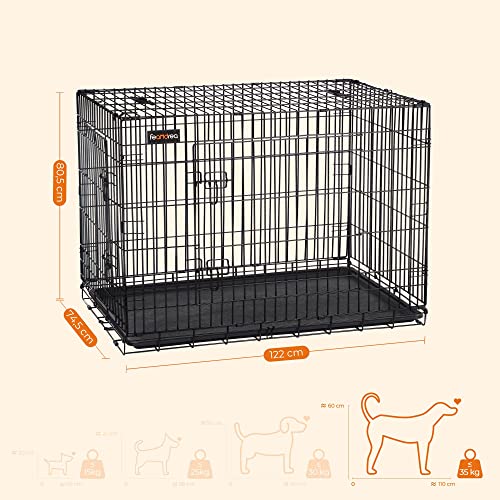 FEANDREA Hundekäfig, Hundebox, klappbar, 122 x 74,5 x 80,5 cm, schwarz PPD48H