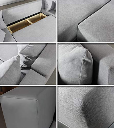 Wohnlandschaft mit Schlaffunktion Beno - U-Form Couch, Ecksofa mit Bettkasten, Couchgranitur mit Bettfunktion, Polsterecke, Big Sofa, Polstergarnitur (Dunkelgrau + Grau (Cayenne 1118 + Enjoy 21))