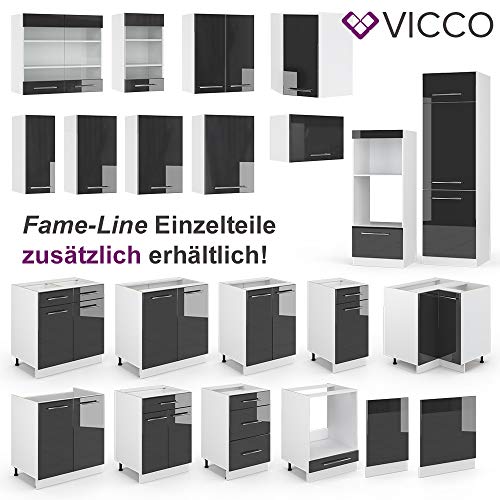 Vicco Küchenzeile Küchenblock Einbauküche 200cm Fame-Line (Anthrazit Hochglanz)