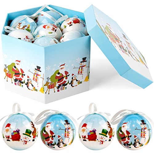 ABXMAS Weihnachtskugel Ornament Set, Kugeln Geschenkbox aus Polyethylen für Weihnachtsbaumschmuck mit Blauem Himmelsmuster 14 teilige, Hängende Kunststoffkugeln für Dekoration, Party, Geschenk