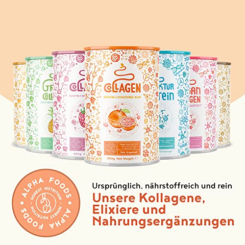 Collagen mit Elastin und Hyaluronsäure - Kollagen Hydrolysat Peptide Type I, II und III - Pink Grapefruit - 450 Gramm Pulver