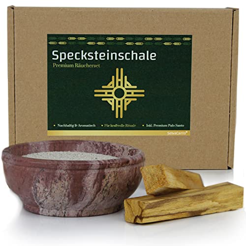 SelvaCanto® - Specksteinschale Set - mit Palo Santo und Räuchersand | Ideal für kraftvolle Zeremonien und befreiende Reinigungsrituale