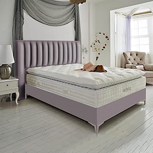 Golden Gate Boxspringbett 180x210 Grauer Samt Luxus Bett Elegance I Doppelbett mit Matratze und Bettkasten I Amerikanisches Bett King 7 Zonen Tonnentaschenfederkern Boxspring Schlafsysteme