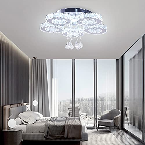 Moderne LED Kronleuchter Kristall Deckenleuchte 5 Ringe Pendelleuchte für Esszimmer Schlafzimmer Küche(weißes Licht)