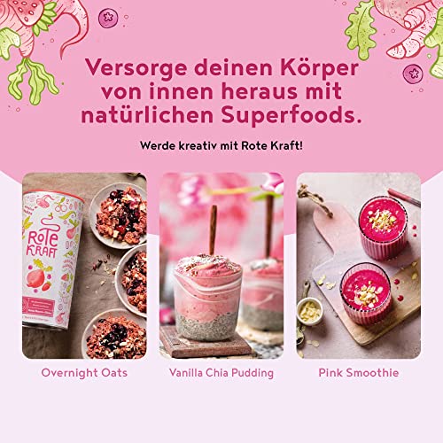 Rote Kraft - Smoothie Pulver - Mit Wurzeln & Beeren u.a. Maca, Kurkuma, Guarana, Yerba Mate, Himbeeren, Açai, Goji Beeren - 600 Gramm