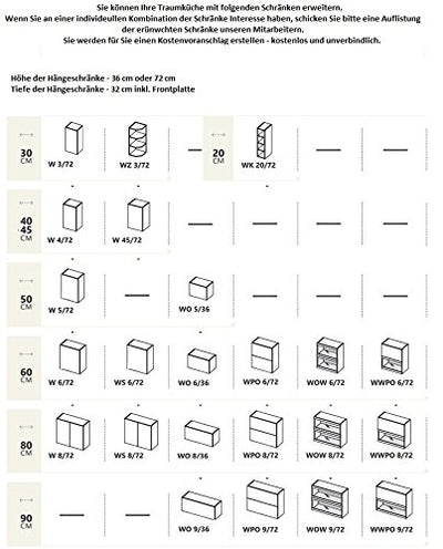 naka24 Küche Schränke Küchenzeilen Cuba Libre 300/240cm Fino Hell/Fino Dunkel Hochglanz