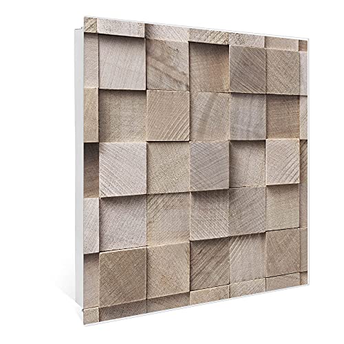 banjado® Großer Schlüsselkasten aus Glas - Schlüsselbox 30x30cm mit 50 Haken - Motiv Bauklötze Relief - Schlüsselschrank für Schlüsselaufbewahrung mit beschreibbarer Glastür als Magnettafel nutzbar