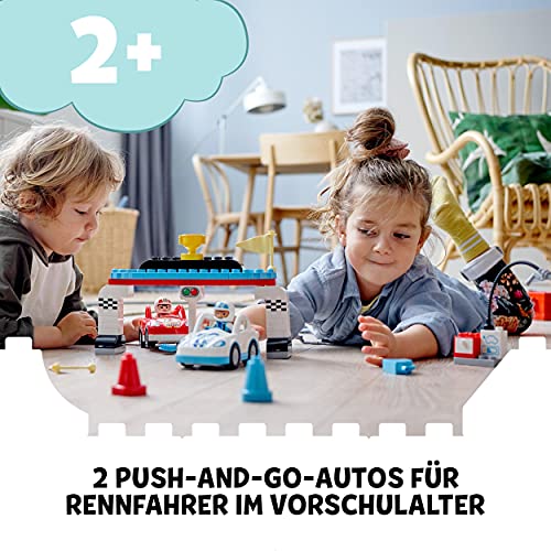 LEGO 10947 DUPLO Rennwagen Spielzeugautos, Spielzeug für Kleinkinder, Mädchen und Jungen ab 2 Jahre, Kinderspielzeug