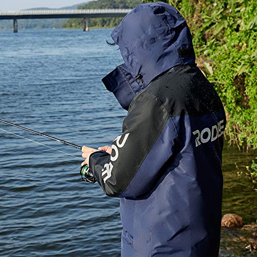 Rodeel Wasserdichte Herrenjacke mit Faltbare Haube und reflektierendes Logo, winddichter Mantel, Windjacke für die Bergjagd im Freien - Grau, L