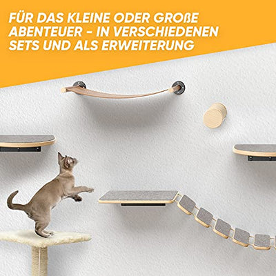 Nelix Katzenkletterwand | Kratzbaum 2.0 für Katzen | Kletterwand aus Echtholz | Katzentreppe Katzenmöbel Hängematte (5-Teilig)