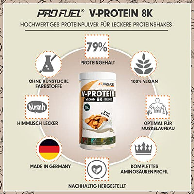 Vegan Protein – Zimt-Flakes - V-Protein 8K Blend - unglaublich lecker & cremig - mit Protein aus Sonnenblume, Reis, Erbse, Hanf, Kürbis uvm. - pflanzliches Proteinpulver mit 79% Eiweiß