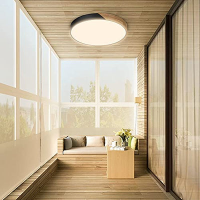 Deckenlampe LED Deckenleuchte Schwarz Holz 18W, Ultra-dünne Rund , für Schlafzimmer Wohnzimmer Korridor Balkon Küche