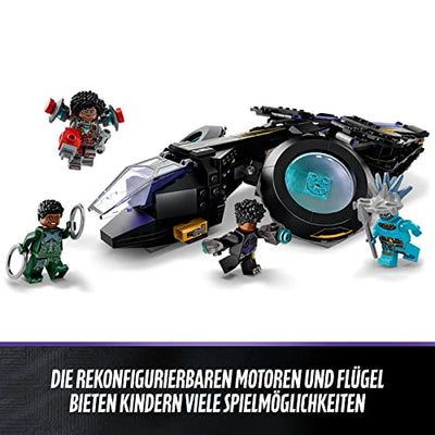 LEGO 76211 Marvel Shuris Sonnenvogel, Black Panther Spielzeug zum Bauen, Luftschiff für Kinder, Wakanda Forever Set, Avengers Superhelden Geschenk