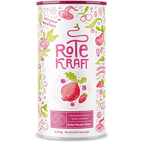 Rote Kraft - Smoothie Pulver - Mit Wurzeln & Beeren u.a. Maca, Kurkuma, Guarana, Yerba Mate, Himbeeren, Açai, Goji Beeren - 600 Gramm