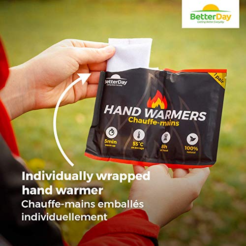 BetterDay® Handwärmer 100% natürlich - 20 Taschenwärmer (10 Paar) bis zu 62°C für bis zu 10 Stunden warme Hände - Wärmer Wärmekissen Gross Einmal - Handwärmer Vorteils-Pack