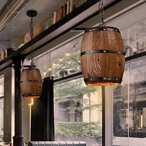 DiLiBee Pendelleuchte Retro Holz Weinfass Hängeleuchte Vintage Decke Anhänger Lampe Einstellbare Kette Industrial Stil Deckenleuchte für Bar Café Küche Restaurant Loft E27