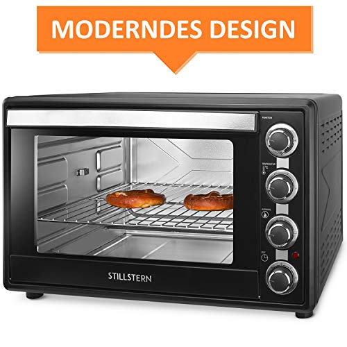 Stillstern Minibackofen mit Umluft (60L) Deutsche Version, 2x Backblech, Ofenhandschuhe, Rezeptheft, Drehspieß, Timer, Innenbeleuchtung, 2200W, Toaster Grill Pizzaofen Mini Backofen ideal für Camping