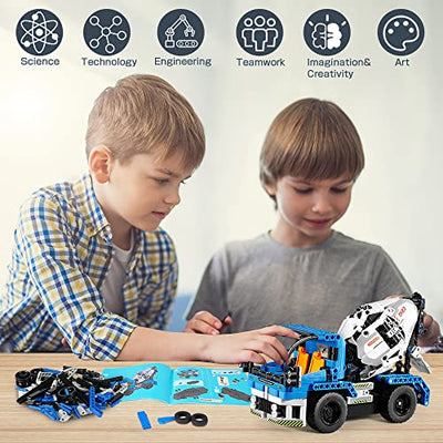 HOGOKIDS Technik Ferngesteuert Auto Bauspielzeug - 2 in 1 Bausteine Spielzeug ab 6 7 8 9 10 Jahre für Jungen Mädchen | 394 Teile Betonmischer Muldenkipper 2.4GHz STEM RC Fahrzeug Geschenke für Kinder