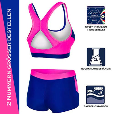 Aqua Speed Damen Bikini Set | Two Piece Swimsuit | Womens Swimwear | Zweiteilige Badebekleidung | Strand Bademode | Zweiteiler für Frauen | Beachwear | Gr. 42, 43 Neon Pink - Navy | Fiona