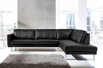 moebelhome Ecksofa Neapel V2 Echt Leder Sofa mit Kufenfuß, Wohnlandschaft, Ledercouch