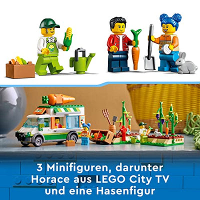 LEGO 60345 City Farm Gemüse-Lieferwagen, Bauernhof Spielzeug für Kinder ab 5 Jahre mit Food Truck, Gemüsebeet, 3 Minifiguren und Hasenfigur