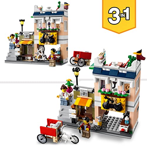 LEGO 31131 Creator Nudelladen, Fahrradladen und Spielhalle, 3in1 Konstruktionsspielzeug für Kinder ab 8 Jahren, Modular Building