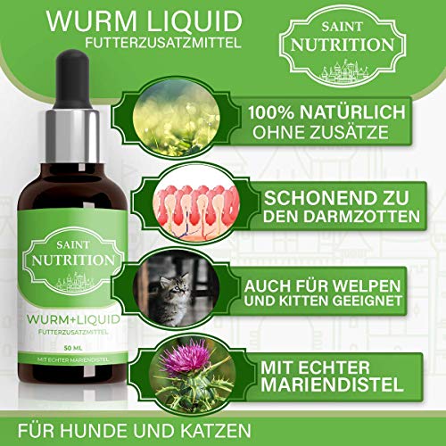 Saint Nutrition® Wurm+ Liquid Vegan, Flüssige Wurmkur & natürliche Entwurmung - besonders zu empfehlen für den Hund und die Katze - für Katzen und Hunde