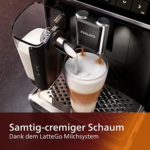 Philips Series 5400 Kaffeevollautomat – LatteGo Milchsystem, 12 Kaffeespezialitäten, Intuitives Display, 4 Benutzerprofile, Schwarz (EP5441/50)