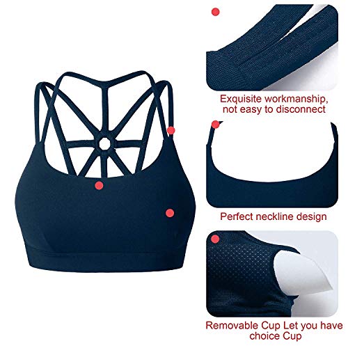 YIANNA Frauen Sport BH Ohne Bügel Gepolstert Racerback Bustier Yoga Sports Bra Push Up Joggen Fitness Top Starker Halt Shirt Blau,YA139 Size S