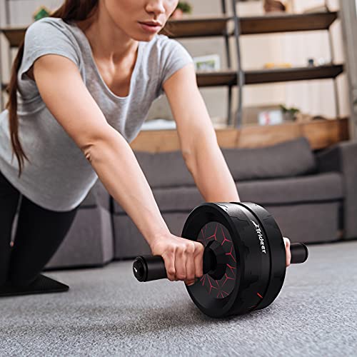 Trideer bauchtrainer ab Roller, Bauchroller, bauchmuskeltrainer ab Wheel Set, mit Rutschfester, inkl. gut gepolsterter Kniematte/Knieauflage, für Männer und Frauen, Bauchmuskeltraining