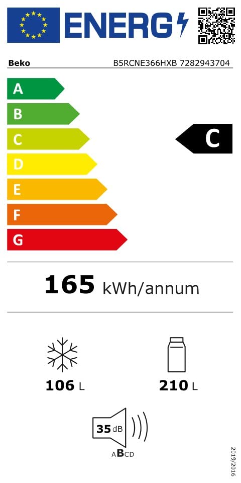 Beko B5RCNE366HXB freistehende Kühl-Gefrierkombination, großer Kühlschrank, 316 l, NoFrost, Smooth Fit: 90 Grad Türöffnung, 3 Gefrierschubladen, 0°C-Zone, HarvestFresh, Türalarm, Edelstahl-Look