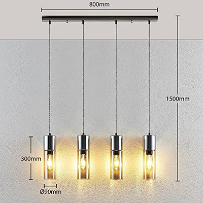 Lindby Esstisch Pendelleuchte, Hängeleuchte Glas Metall, Hängelampe Rauchgrau 4x E27 max. 25W, ohne Leuchtmittel, Wohnzimmer, Glasleuchte