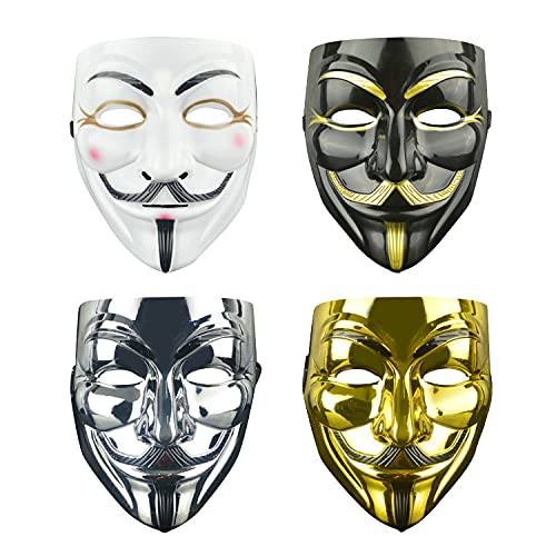 M2xcec 4 Stück Halloween Gesicht Maske Anonyme Maske V Für Vendetta Maske, Guy Masken für Kostüm Cosplay Party Erwachsene/Kinder