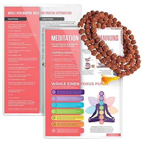 NATOVI Rudraksha Mala mit ECHTHEITSZERTIFIKAT & Mantra Meditations Anleitung - Set für innere Ruhe & Entspannung