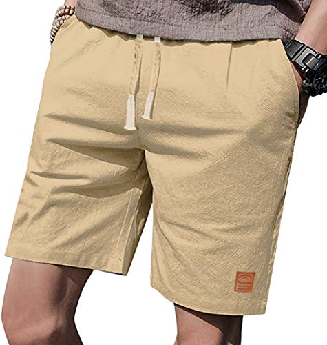 Tansozer Kurze Hosen Herren Shorts Sommer Bermuda Dünn mit Taschen(2ZD Khaki L)