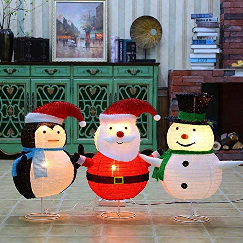 WANGIRL Lit Schneemann Figur Weihnachtsmann LED Santa Beleuchtet Warm Weiß Metall Eisen Rahmen Flanell Weihnachten Deko Innen Außen Draussen (Color : 01)