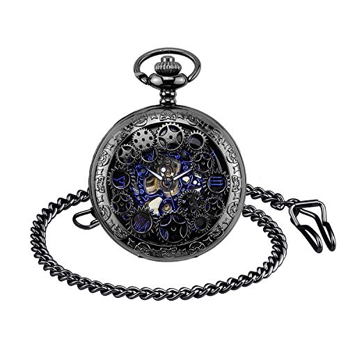 Unendlich U Herren Römische Ziffern Skala Taschenuhr mit Halskette Kette Analog Handaufzug Unisex Retro Steampunk Mechanische Kettenuhr