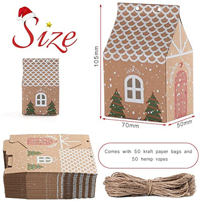 TsunNee Weihnachten Party Geschenkboxen, Weihnachten Kraftpapier Süßigkeitskästen, Weihnachten Mitbringsel Taschen, Kreativ Papier-Treat-Boxen für Weihnachten Partydekorationen, 50er Pack