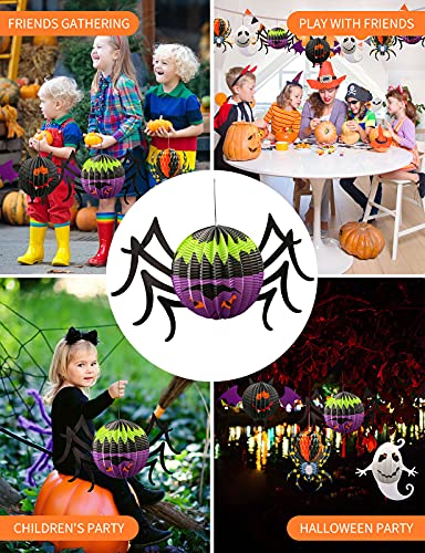 yumcute Hängende Halloween Papier Laternen Dekorationen, 4 Stück Faltbare Laterne Kinder Geister, Fledermäuse, Spinnen und Blumenspinnen Papierlaterne-Anhänger für Halloween-Party-Dekor