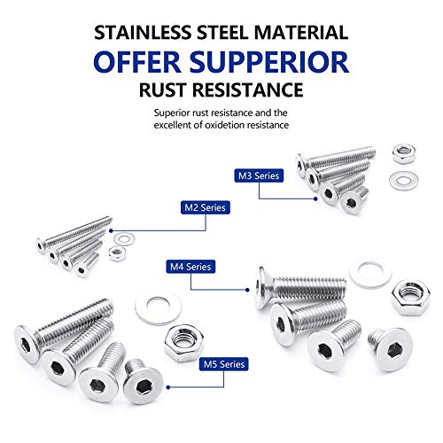 NINDEJIN 880Pcs M2 M3 M4 M5 Hex flach-Knopf Schrauben, Schrauben Muttern und Unterlegscheiben Sortiment Kit mit Aufbewahrung flach Fall Box +Schraubenschlüssel