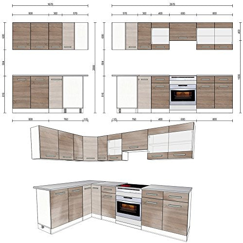 Vicco Küche Rick Eck/Winkel-Küchenzeile Küchenblock Einbauküche 270 cm Sonoma - Frei kombinierbare Einheiten - R -Line